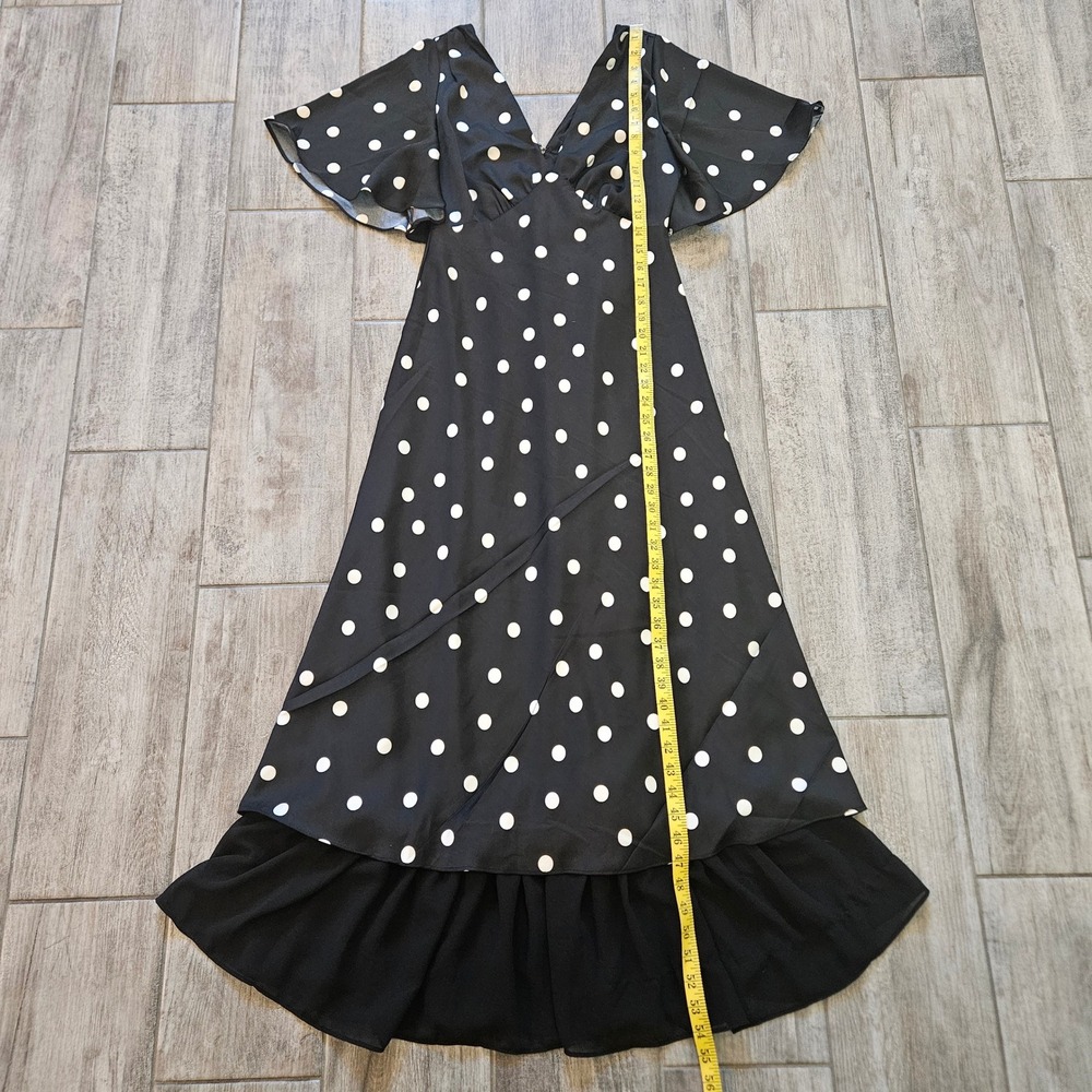 En Saison Floretta Polka Dot Dress Size S Black Flutter Sleeve Midi Retro Pinup - Picture 3 of 10